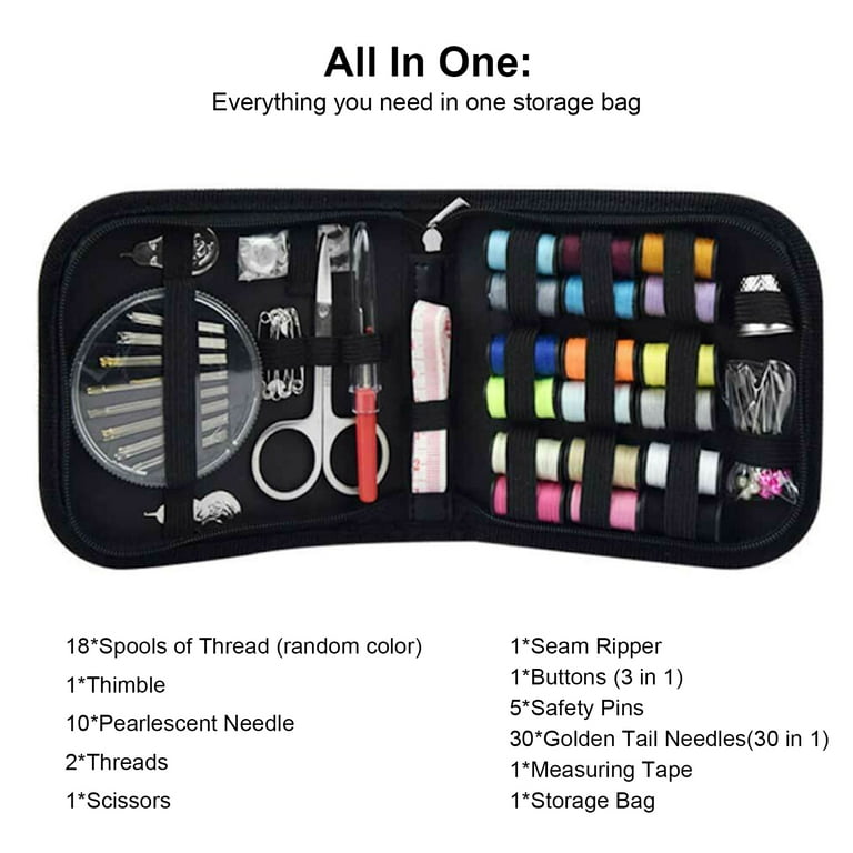 Pinnaco Sewing Kit 70pcs Basic Hand Sewing Supplies for Beginners, Portable Travel/Home Emergency, Size: 140