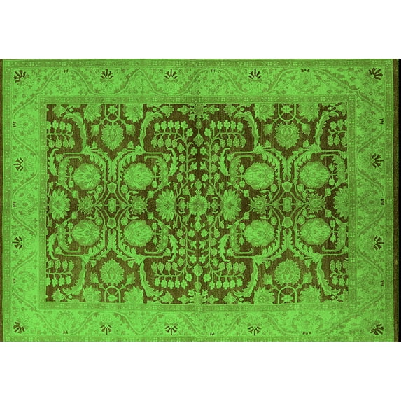 Ahgly Company Indoor Rectangle Oriental Green Industrial Area Rugs, 7' x 9'