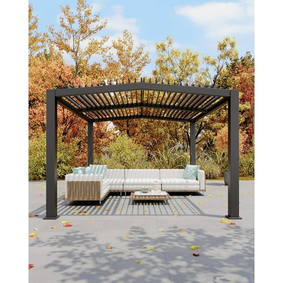 Ataucjin 11 ft x 13 ft Louvered Pergola, Outdoor Pergola with Adjustable Louvered Roof, Reinforced Aluminum Frame, Integrated Drainage System, Hardtop Gazebo for Patio, Deck, Gray