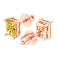 thumbnail image 2 of 14K Solid Gold Screw Back Stud Earrings for Women | 2 cttw Emerald Cut Simulated Yellow Diamond | Rose Gold, 2 of 5