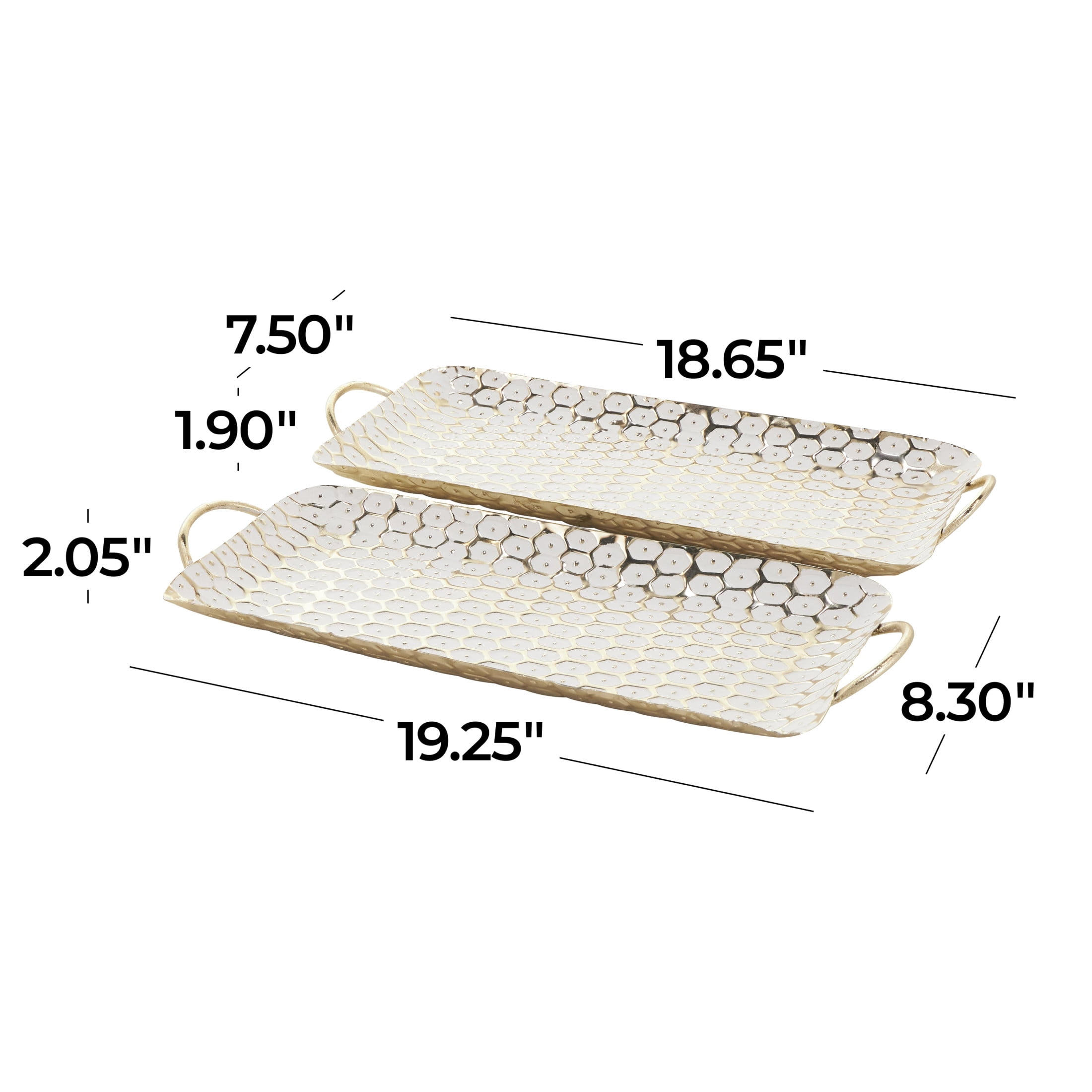 DecMode 19", 19"W Gold Metal Geometric Dot Geometric Tray with White Accents, 2-Pieces