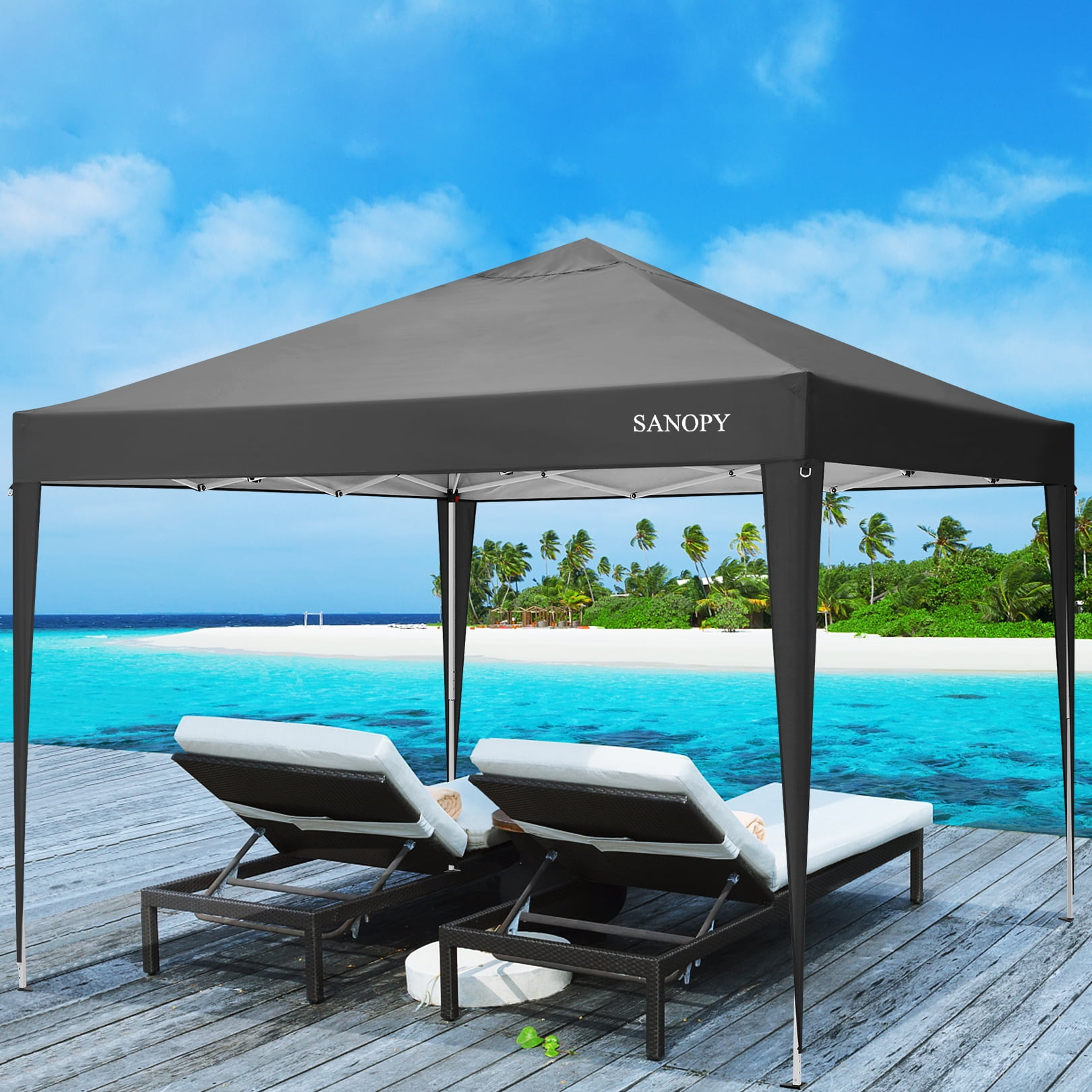 SANOPY 10'x10' EZ Pop Up Canopy Tent Outdoor Party Instant Shelter Portable Folding Beach Canopy with 4 Sandbag & Carrying Bag, Black