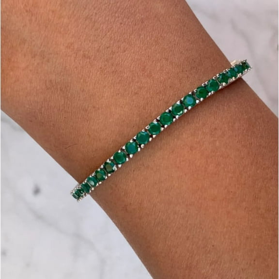 925 Silver CZ Emerald Tennis Bracelet,14K Gold plated Emerald Bracelet,14k Prong Set Emerald Tennis Bracelet,Emerald Layering Bracelet For Women Gift For