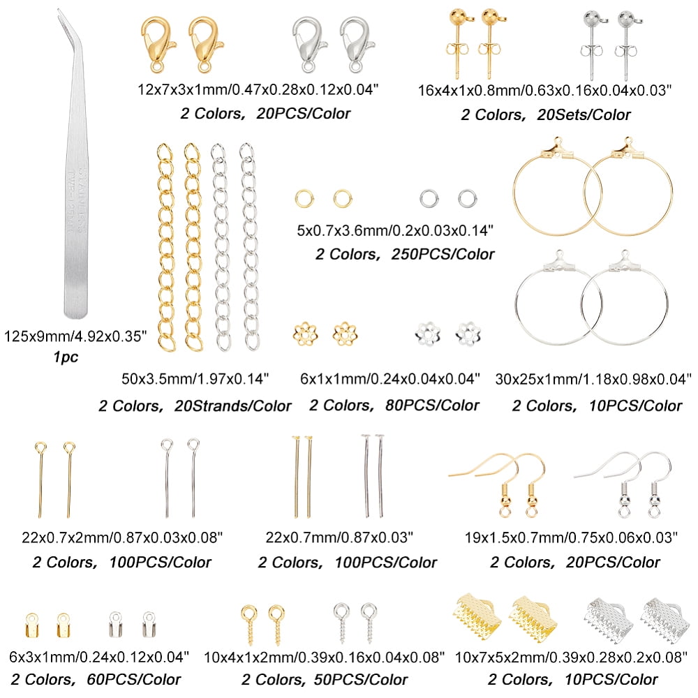 DIY Earring Making with Metal Earring Hook Lobster Claw Clasp Jump Ring Bead Cap Ribbon End Cord End Head Pin and Findings Mixed Color 21.8x11x3cm DIY