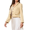 thumbnail image 4 of INSPIRE CHIC Dressy Casual Tweed Jacket for Women's Elegant Double Breasted Long Sleeve Crop Blazer L Apricot, 4 of 6