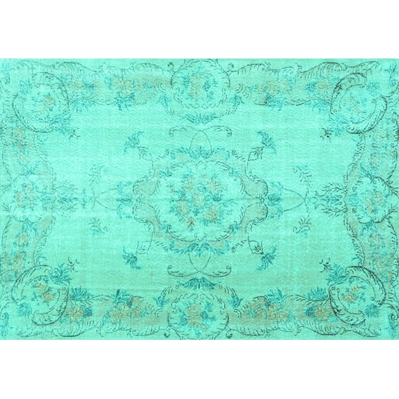 Ahgly Company Machine Washable Indoor Rectangle Persian Turquoise Blue Traditional Area Rugs, 8' x 10'