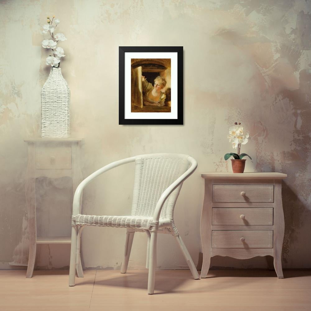 Jean-Honoré Fragonard 11x14 Black Modern Framed Museum Art Print Titled - A Young Woman Leaning Out of a Window