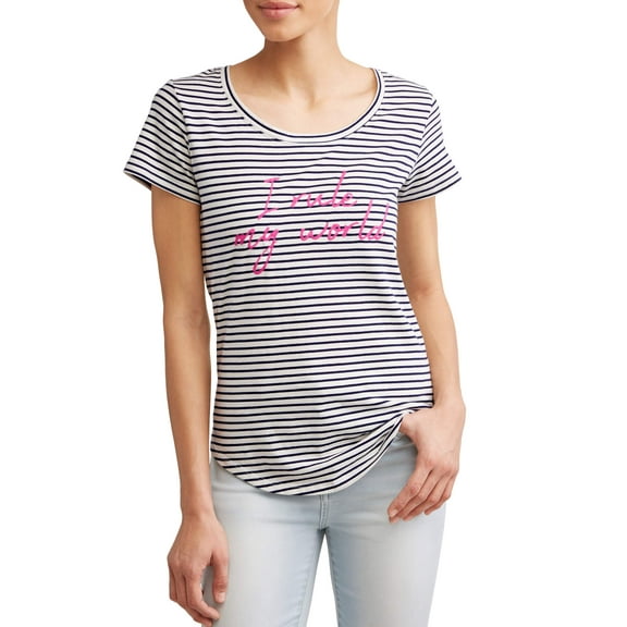 EV1 from Ellen DeGeneres I Rule My World Striped Short Sleeve Graphic Tee Women's