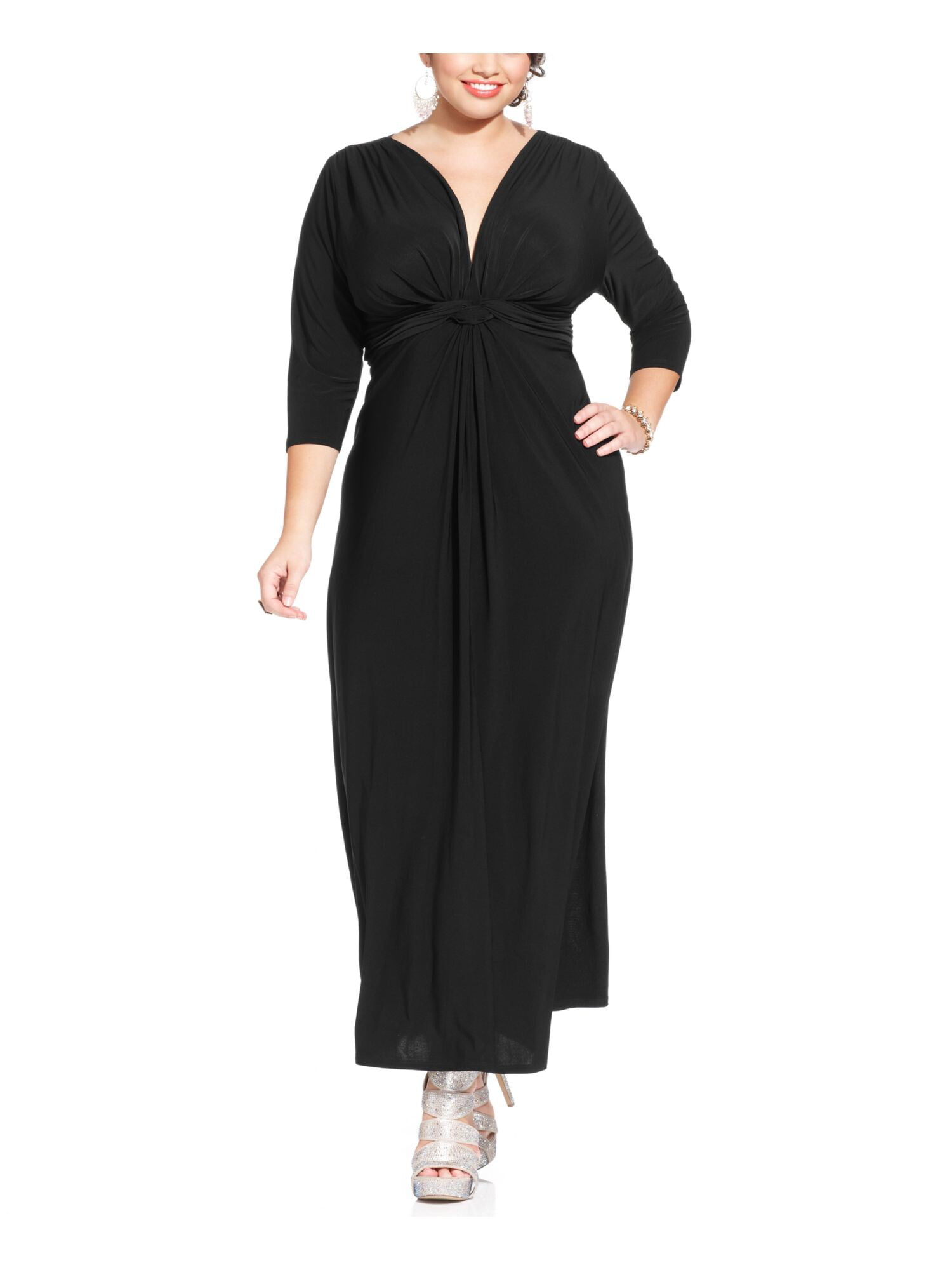 Women's Plus 3/4 Sleeve Plunge Neck Maxi Dress - Walmart.com