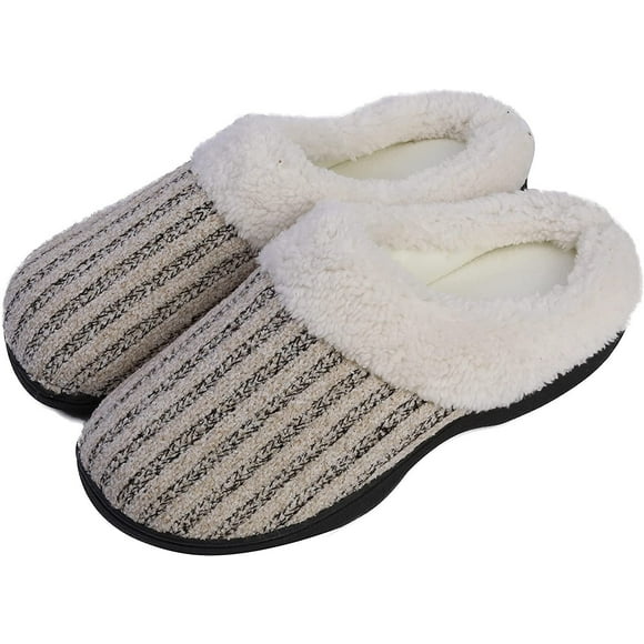 Roxoni Womens Chenille Knit Fleece Lined Clog Slippers Wine 9/10