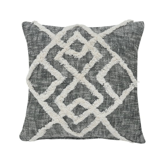 Ox Bay Tufted Geometric Diamond Square Throw Pillow, 20", Black / Cream, Count per Pack 1