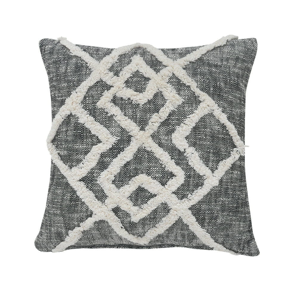 LR Home Tufted Geometric Diamond Square Throw Pillow, 20", Black