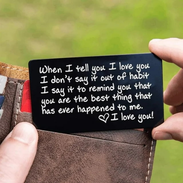 Tarjeta personalizada de metal grabado para cartera - Regalo personalizado de acero inoxidable para San Valentín, Aniversario o Boda con Grabado Permanente