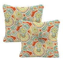Jordan Manufacturing 23.5" x 24" Ananda Poppy Multicolor Paisley Square Tufted Outdoor Deep Seat Chair Back Cushion with Fabric Button (2 Pack)