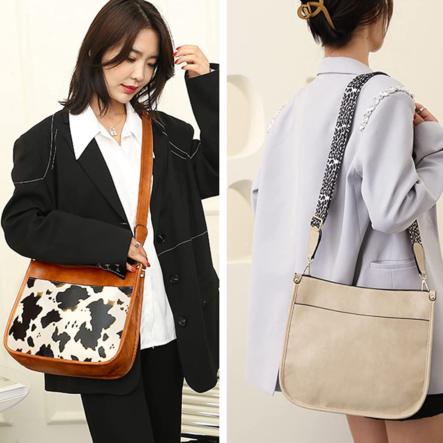 Women Shoulder Bag Vintage Crossbody Purse Handbag with Leopard Guitar Strap Hobo Satchel Bag