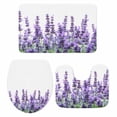 thumbnail image 2 of Purple Flower Bathroom Rugs Set Welcome Spring Lavender Floral Garden Watercolor Non Slip Absorbent Soft Bath Mats 3 Piece Set with Bathroom Rug, U-Shaped Floor Mat, Toilet Seat Cover Small Size, 2 of 9