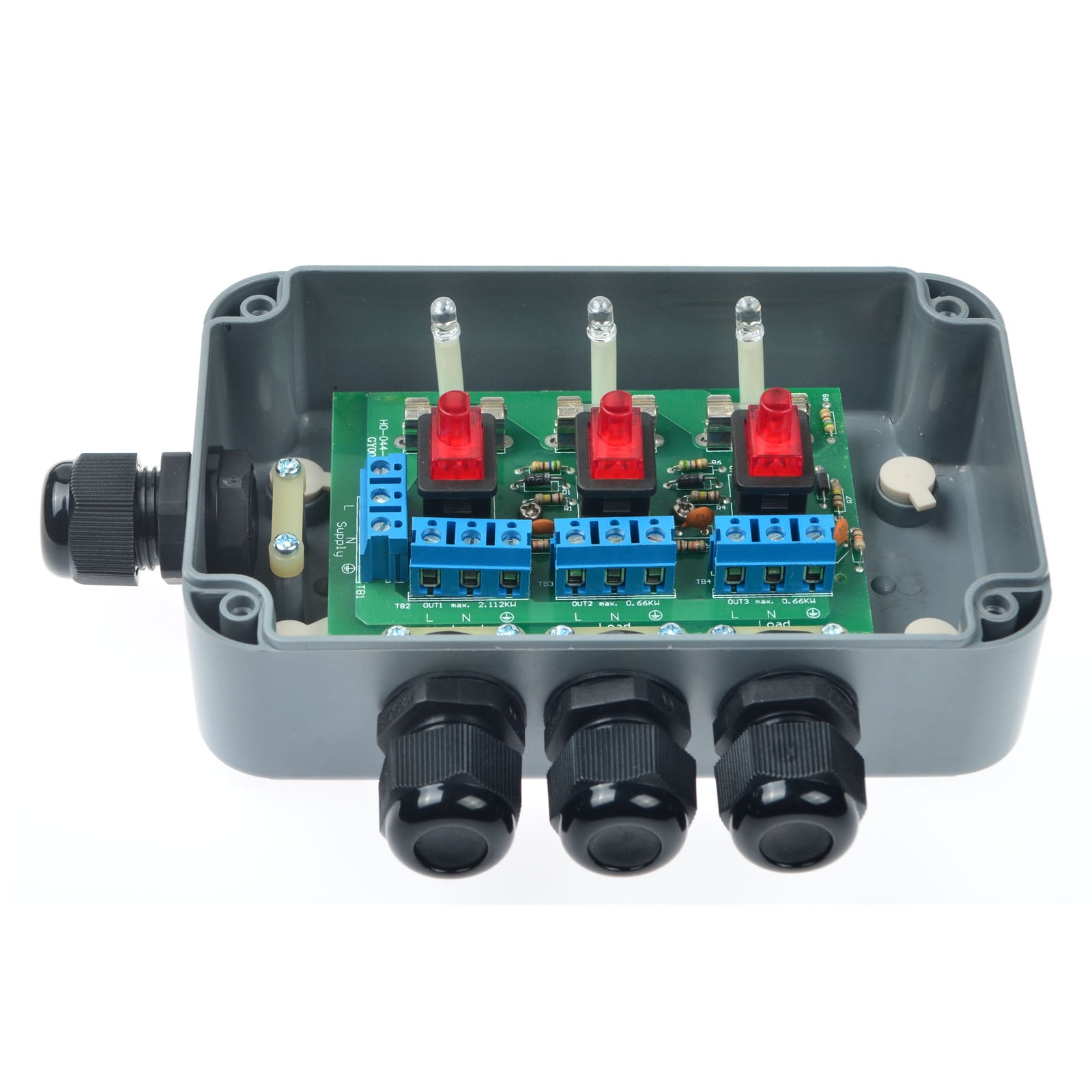 GREENCYCLE 3PC 15A 125VAC 3-Gang Power Control Switch Junction Box Weatherproof Outdoor Switched with 3 x Push Switches w/indicators and 4 x 20mm Cable Gland IP66 Rated