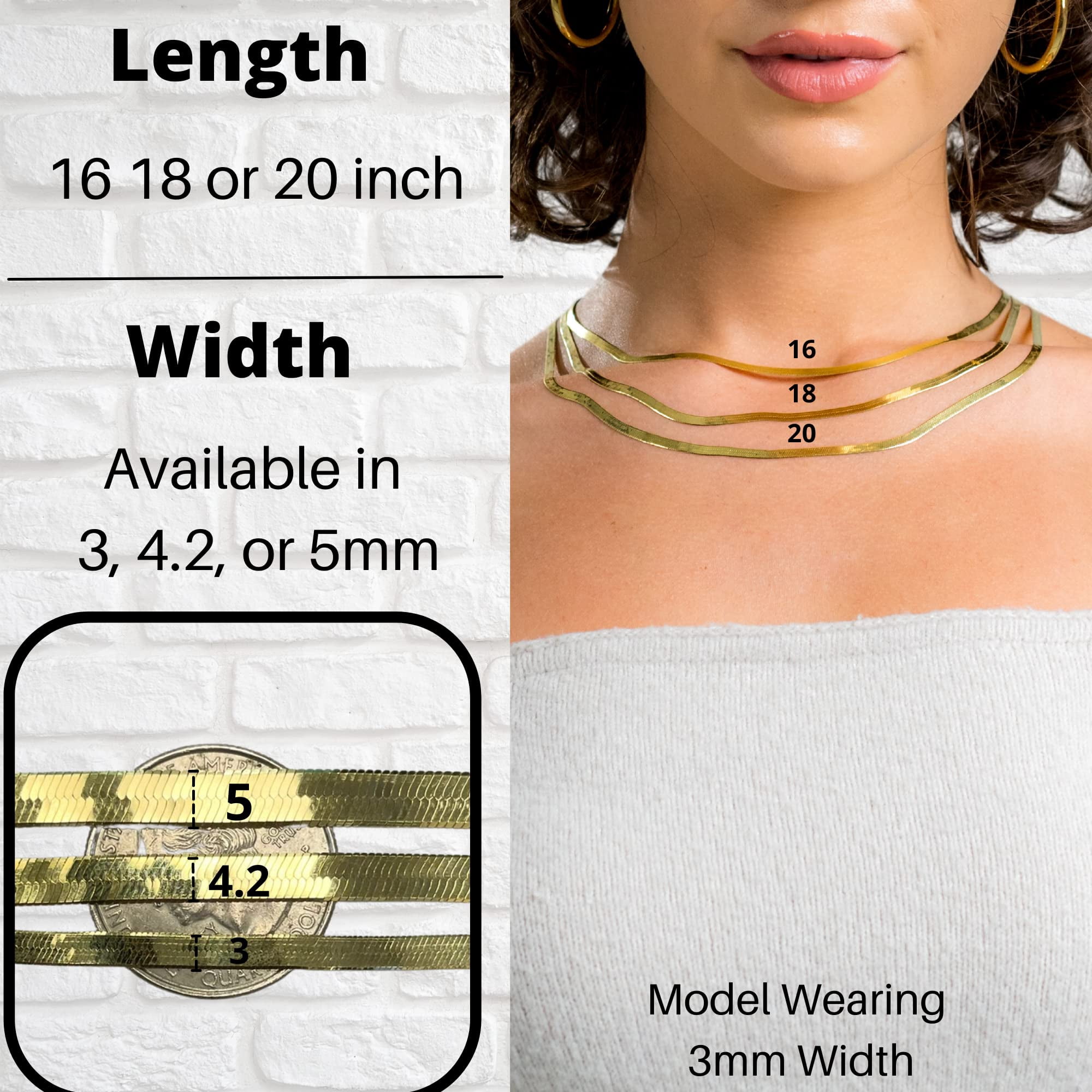 Herringbone Chain Necklace Sterling Silver 14k Gold Plated | 5mm 16 inch Choker Italian, Gold Herringbone Chain for Women