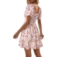thumbnail image 6 of Square Neck Womens Boho Floral Smocked Short Sleeve Ruffle Beach Summer Mini Dress, 6 of 7