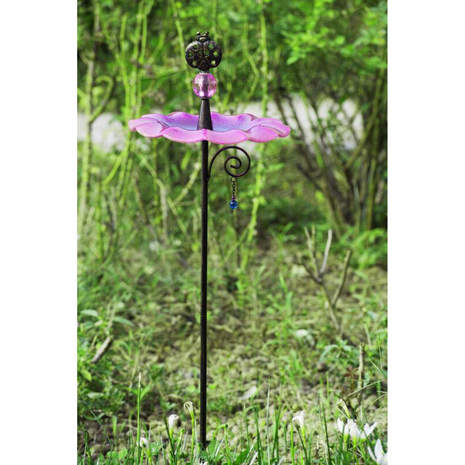 Sunjoy 110309032 Glass Pink Bird Feeder Garden Stake Walmart Com