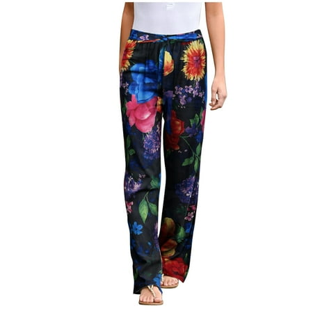 

Wide Leg Pants Women Casual Drawstring Floral Sun Moon Mexican Boho Print Palazzo Lounge Pants Pajama Bottoms