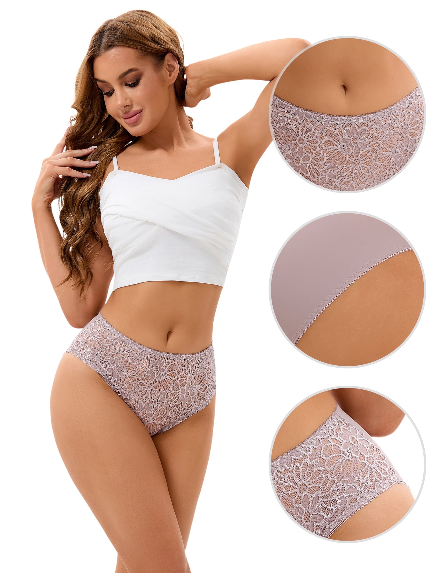 Unique Bargains Women's Breathable Panties Underwear Mid-Waisted Briefs L Khaki