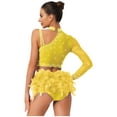 thumbnail image 2 of Xnihocha Women Crop Top with Feather Briefs 2 Piece Jazz Latin Lyrical Dance Outfit Sparkly Rave Yellow S, 2 of 5