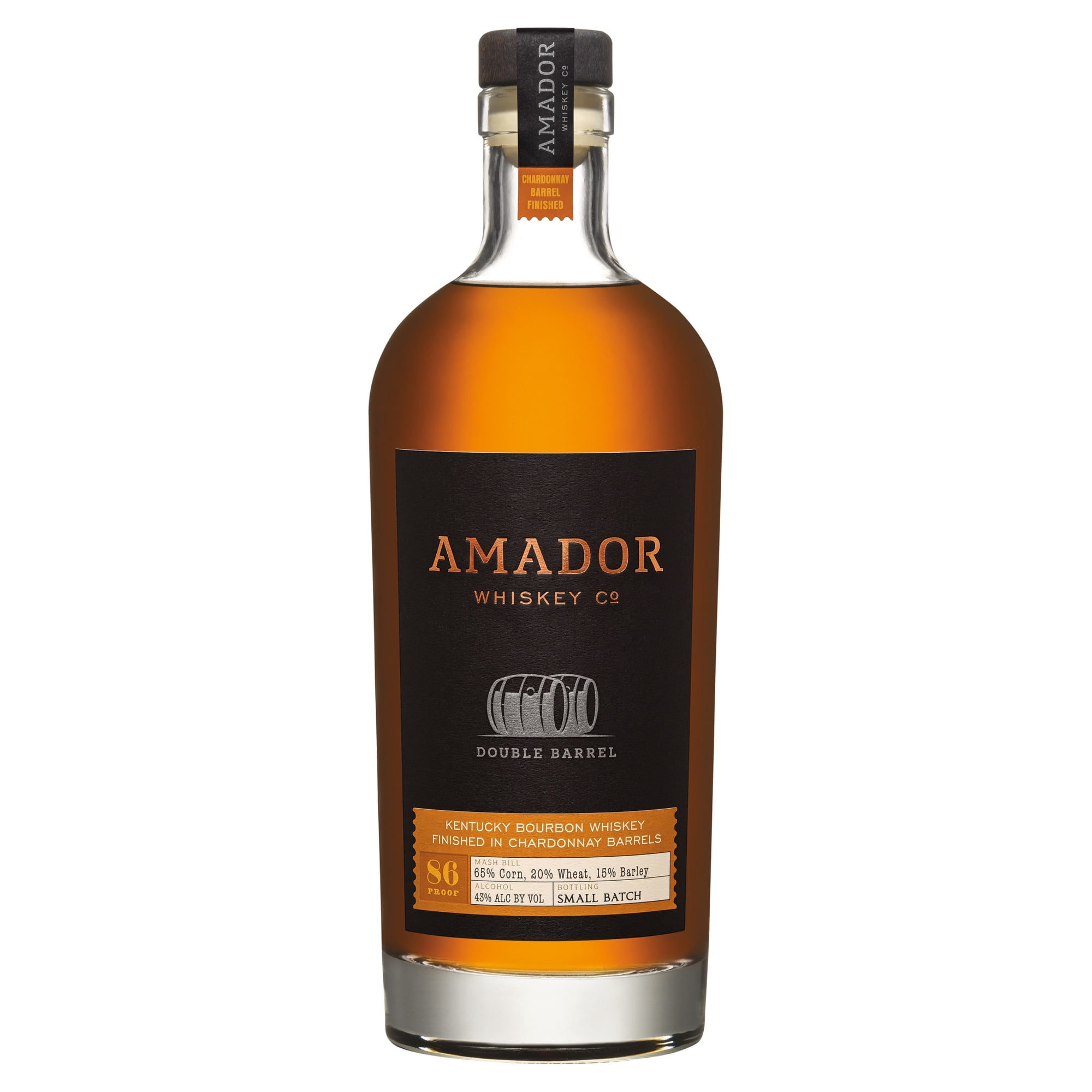 Amador Whiskey Double Barrel Wheated Chardonnay Barrel Bourbon Whiskey, 86 Proof, 43% ABV
