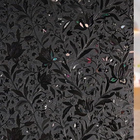 SELIVO Total Blackout Window Film Sun Blocking,Black Privacy Window Film Light Blocker,Stained Glass Thermal Cling Heat Control,Room Darkening Glass Sticker for Door Covering,17.5" X 78.7"