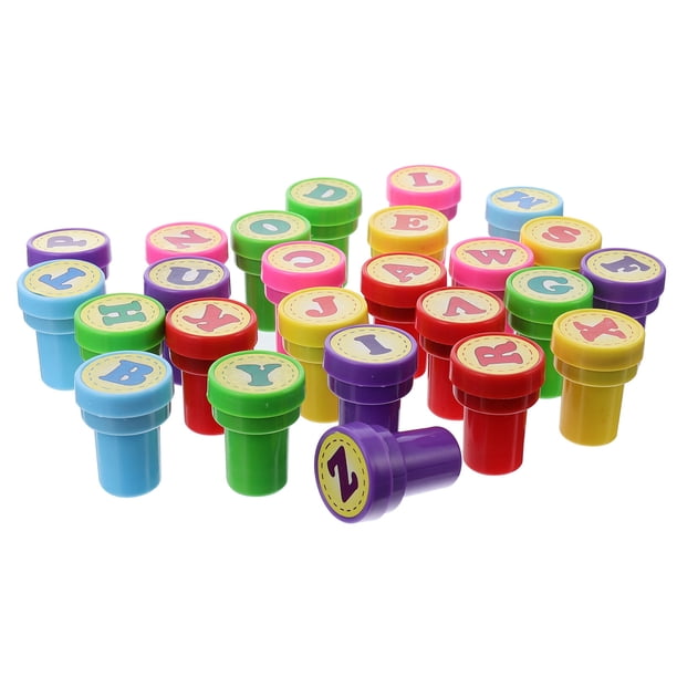 BRIGHTFUFU 26 piezas para niños, sellos de 26 letras, sello redondo, juguetes creativos para niños, recompensas en el aula