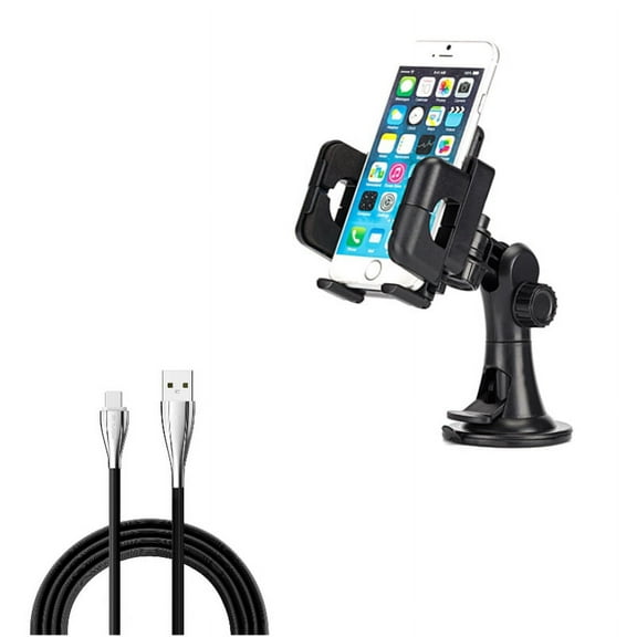 6ft USB Cable   Car Mount for Motorola One 5G Ace Phone - Type-C Charger Cord Power Wire and  Dash Windshield Holder Cradle Combo for Motorola One 5G Ace
