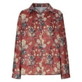 thumbnail image 5 of Bxsruta Tops for Women, Loose Printed Long Sleeve Imitation Linen Shirt Vintage Floral Button Casual Blouse, 5 of 7