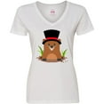 thumbnail image 3 of Inktastic Groundhog Day with Groundhog in Top Hat Women's V-Neck T-Shirt, 3 of 5