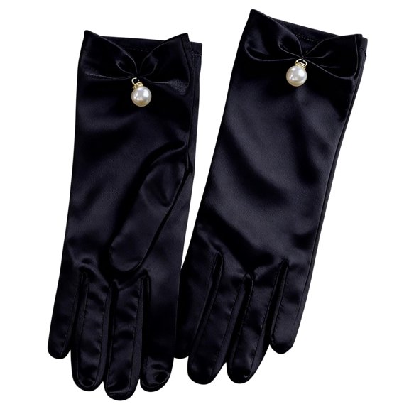 Elegant Ladies Formal Long Satin Evening Gloves with Pearl for Wedding Brides Opera and