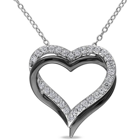 Miabella 5/8 Carat T.G.W. Created White Sapphire Two-Tone Sterling Silver Interlocking Heart Pendant, 18