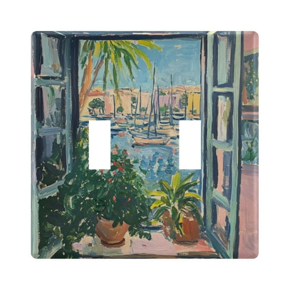 Yayeee Toggle Light Switch Wall Plate 2-Gang 4.56"x4.48" Decorative Outlet Cover, Blue Sea Boat