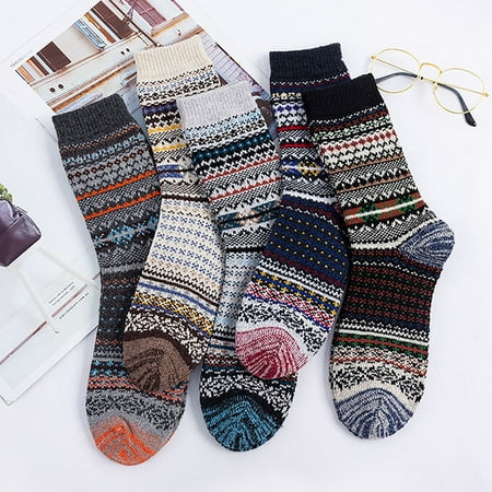 

Lawor Socks For Men&Women 5Pairs Men Warm Winter Socks Retro Print Thick Knit Cozy Middle Tube Socks Hot Pink