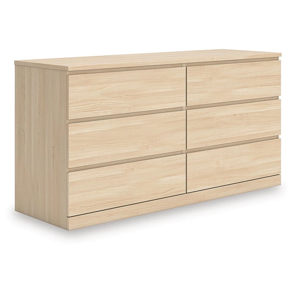 Signature Design by Ashley Modern Onita 6 Drawer Dresser, Natural Brown Wood Finish Dresser with Hardware-Free Design