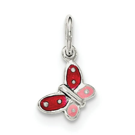 Enamel Butterfly Charm - Sterling Silver Polished Enamel Butterfly Charm
