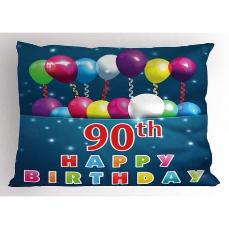 Best Birthday Surprises For Wife 90th Birthday Pillow Sham Joyful Surprise Party Mood with Best Wishes Balloons and Swirls Age Ninety, Decorative Standard Size Printed Pillowcase, 26 X 20 Inches, Multicolor, by Ambesonne ()
