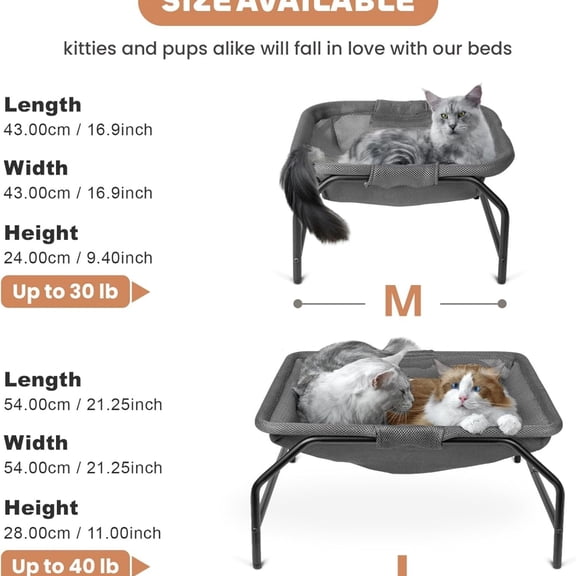 Large Cat Hammock Bed - Free-Standing Square Pet Sleeping Bed, Detachable, Easy Assembly for Indoor/Outdoor Use (Gray)
