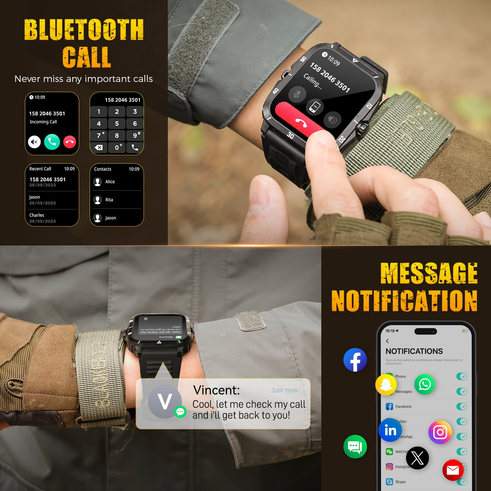 XAXRE Smart Watches for Men (Make/Answer Calls), 3ATM Waterproof Sport Rugged Watch, 1.96" HD Screen 100+ Sports Modes Fitness Tracker, for Android iPhone