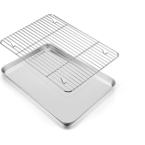 Manss Baking Pan with Rack, 16 x 12 In Stainless Steel Baking Tray