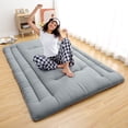 thumbnail image 2 of Full Size Foldable Floor Mattress, Japanese-Style Roll-Up Foam Sleeping Mat, Space-Saving Tatami Floor Bed for Living Room or Bedroom, Light Gray, 2 of 8