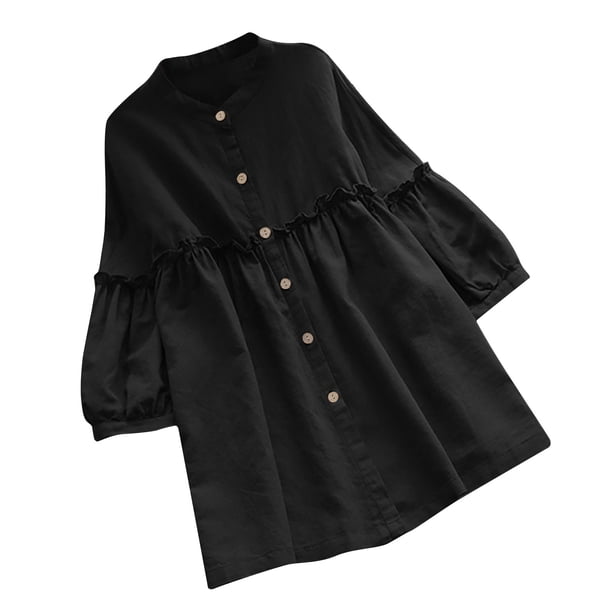 Blusa de manga tres cuartos de color sólido de moda para mujer Tops casuales de cuello redondo Fridja zx2331