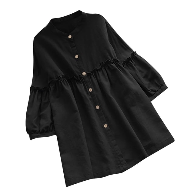 Blusa de manga tres cuartos de color sólido de moda para mujer Tops casuales de cuello redondo Fridja zx2328
