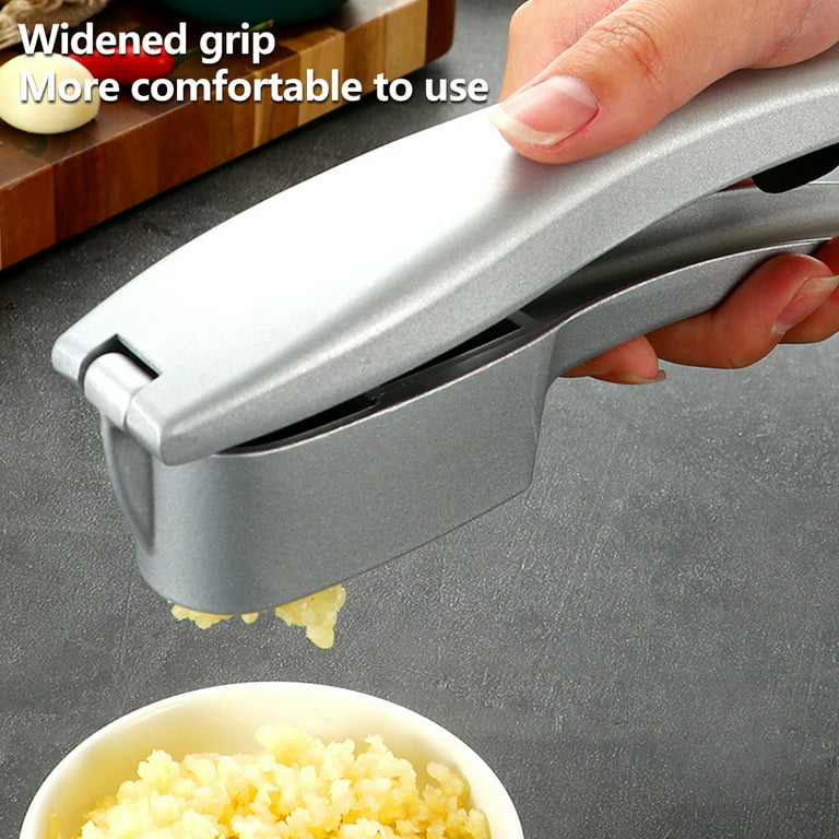 Gpoty 2 in 1 Garlic Press Manual Garlic Crusher with Easy-Squeeze Ergonomic Handle Multifunctional Garlic Cutter with Cleaning Brush and Peeling Tube