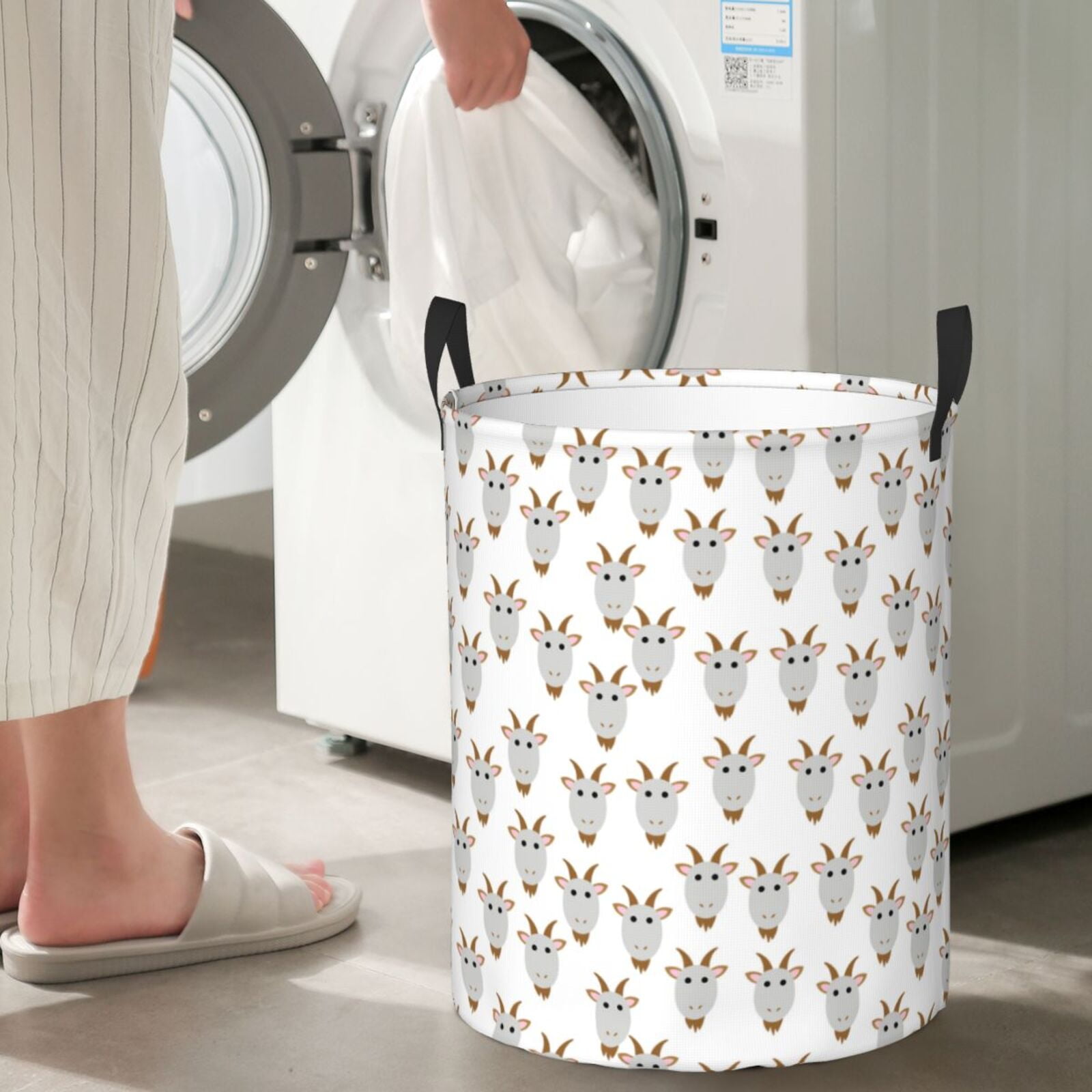 Large Laundry Basket with Handles - Funny Cute Sheep Head White Kids Baby Dirty Clothes Laundry Hamper for Bedroom Aesthetic
