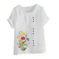 thumbnail image 4 of JSheng Womens Casual Linen Tops Summer Classic Print V-Neck Button Down T-Shirts Loose Short Sleeve Blouses ZG-White XXXXL, 4 of 5