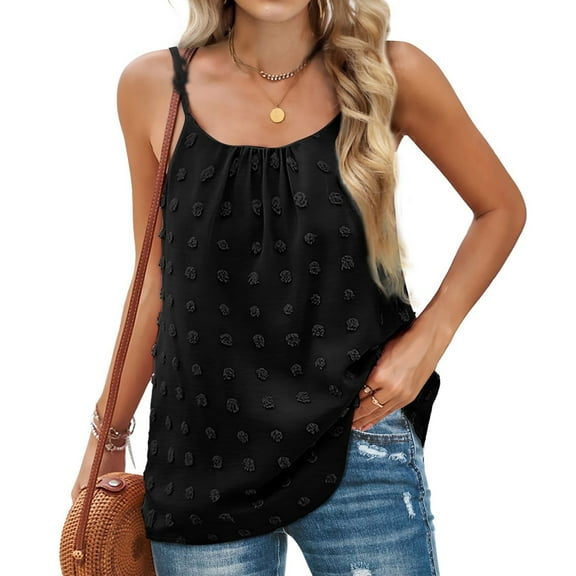 MRULIC tank top for women Womens Summer Tank Tops Adjustable Spaghetti Strap Camisole Sleeveless Chiffon Tops Womens tank tops Black L